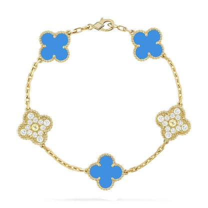 [Loran]LUCKY CLOVER 5-MOTIF BRACELET - BLUE AGATE COLLECTION