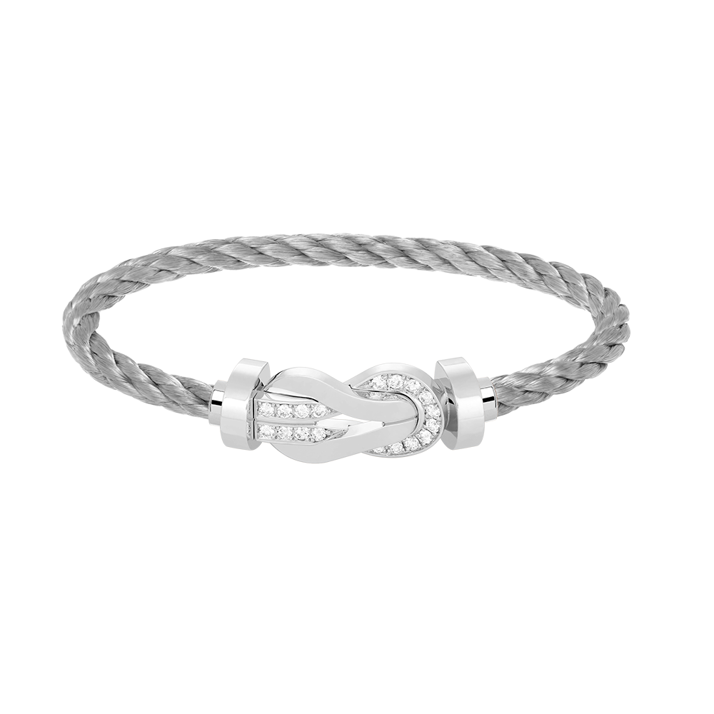 [Loran]LARGE 8-FIGURE BUCKLE HALF DIAMOND BRACELET - WHITE GOLD