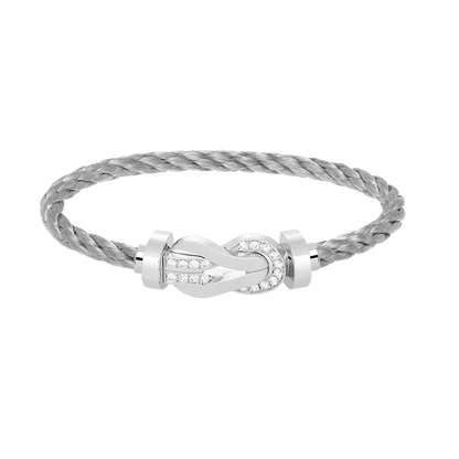 [Loran]LARGE 8-FIGURE BUCKLE HALF DIAMOND BRACELET - WHITE GOLD