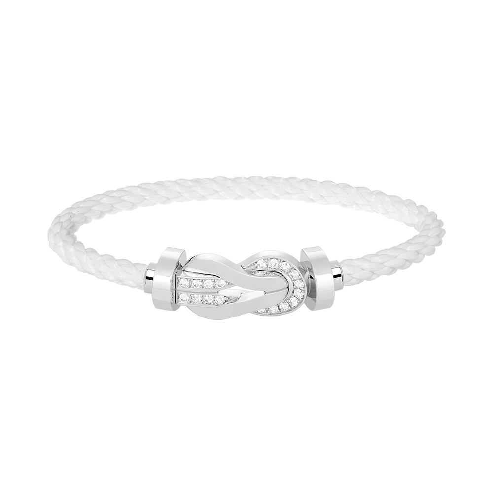 [Loran]LARGE 8-FIGURE BUCKLE HALF DIAMOND BRACELET - WHITE GOLD