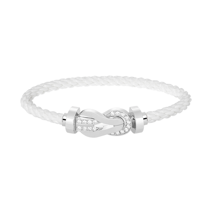 [Loran]LARGE 8-FIGURE BUCKLE HALF DIAMOND BRACELET - WHITE GOLD