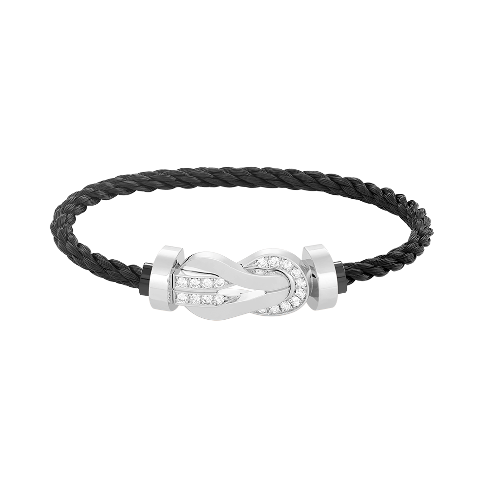 [Loran]LARGE 8-FIGURE BUCKLE HALF DIAMOND BRACELET - WHITE GOLD