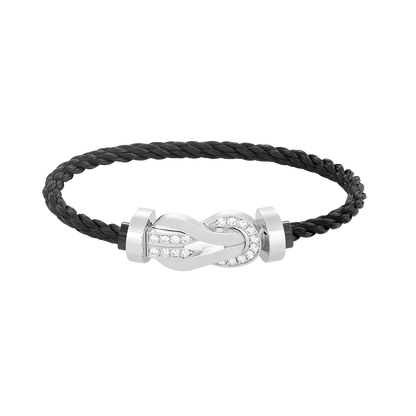 [Loran]LARGE 8-FIGURE BUCKLE HALF DIAMOND BRACELET - WHITE GOLD