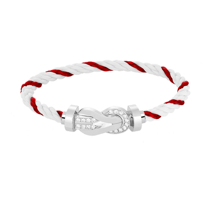 [Loran]LARGE 8-FIGURE BUCKLE HALF DIAMOND BRACELET - WHITE GOLD