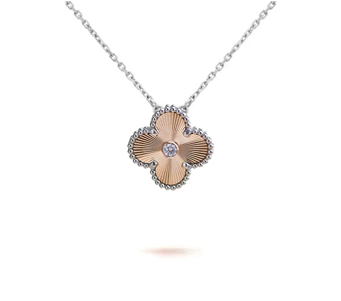 [Loran]15MM CLOVER FLOWER PENDANT NECKLACE WHITE GOLD COLLECTION