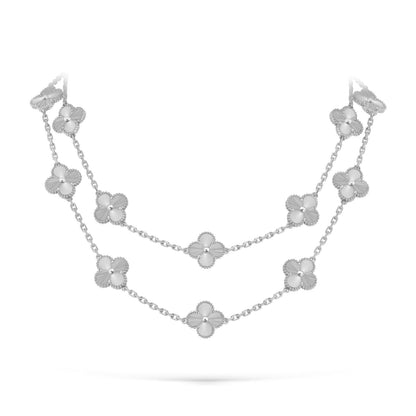 [Loran]CLASSIC 20-MOTIF LUCKY CLOVER LONG NECKLACE WHITE GOLD COLLECTION