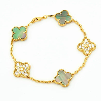 [Loran]LUCKY CLOVER 5-MOTIF BRACELET - GREY MOTHER-OF-PEARL COLLECTION