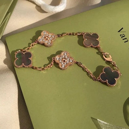 [Loran]LUCKY CLOVER 5-MOTIF BRACELET - GREY MOTHER-OF-PEARL COLLECTION
