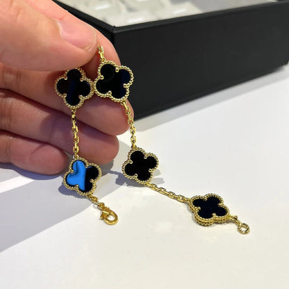 [Loran]LUCKY CLOVER 5-MOTIF BRACELET - BLACK OXNY COLLECTION