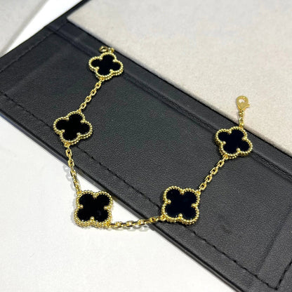 [Loran]LUCKY CLOVER 5-MOTIF BRACELET - BLACK OXNY COLLECTION