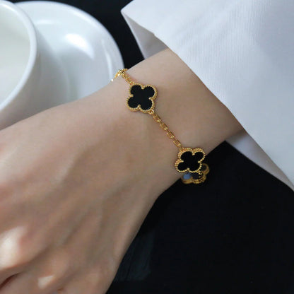 [Loran]LUCKY CLOVER 5-MOTIF BRACELET - BLACK OXNY COLLECTION