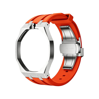 [Loran]OAK POP ORANGE-RED STEEL SILICONE STRAP