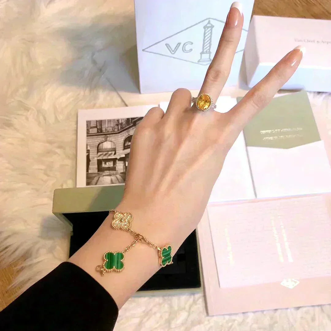 [Loran]LUCKY CLOVER 5-MOTIF BRACELET - MALACHITE COLLECTION