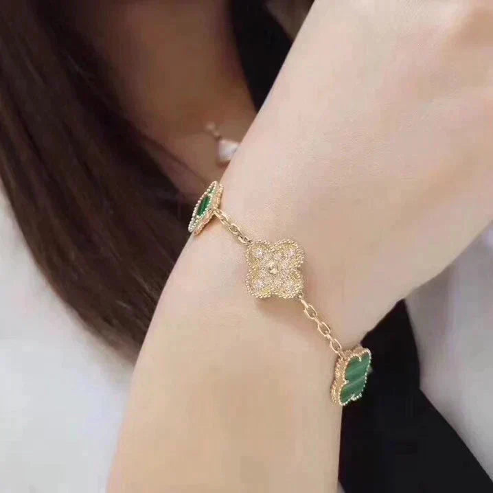 [Loran]LUCKY CLOVER 5-MOTIF BRACELET - MALACHITE COLLECTION