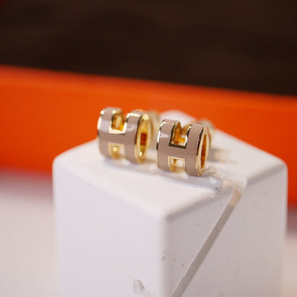 [Loran]MINI POP H GOLD EARRINGS GREY