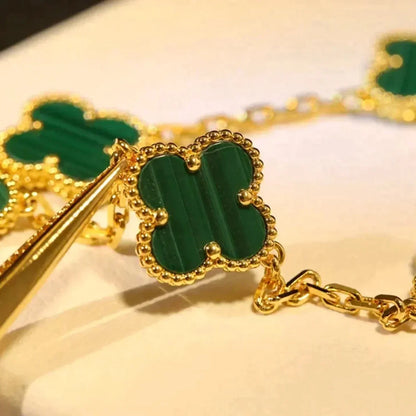 [Loran]LUCKY CLOVER 5-MOTIF BRACELET - MALACHITE COLLECTION