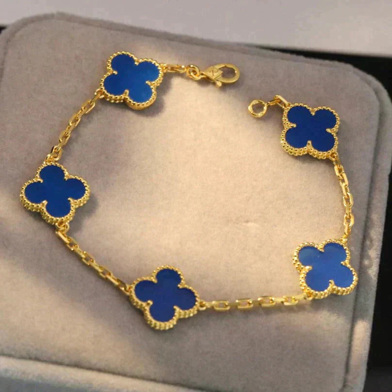 [Loran]LUCKY CLOVER 5-MOTIF BRACELET - BLUE AGATE COLLECTION