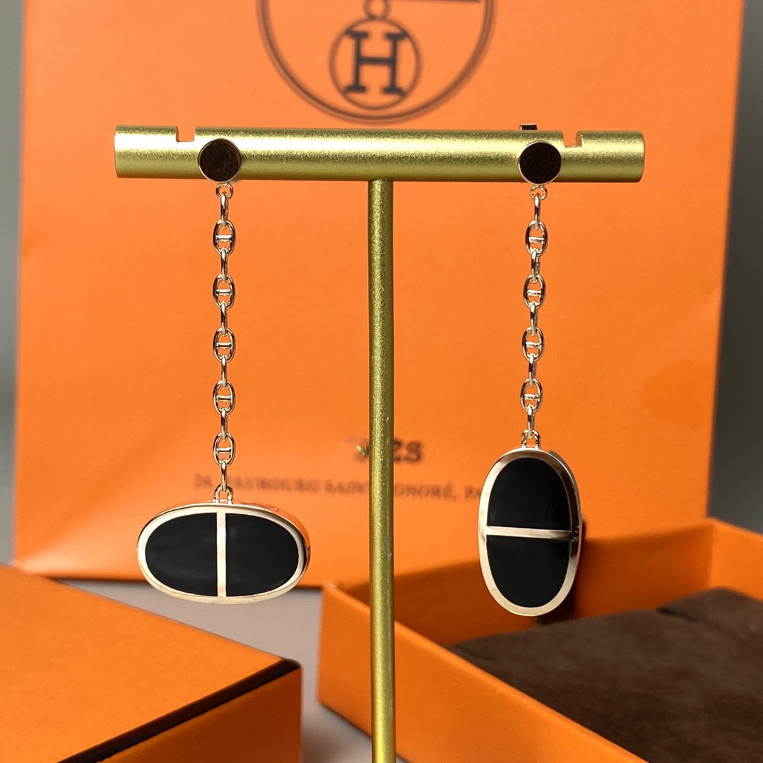 [Loran]CHAINE VERSO BLACK CERAMIC EARRINGS