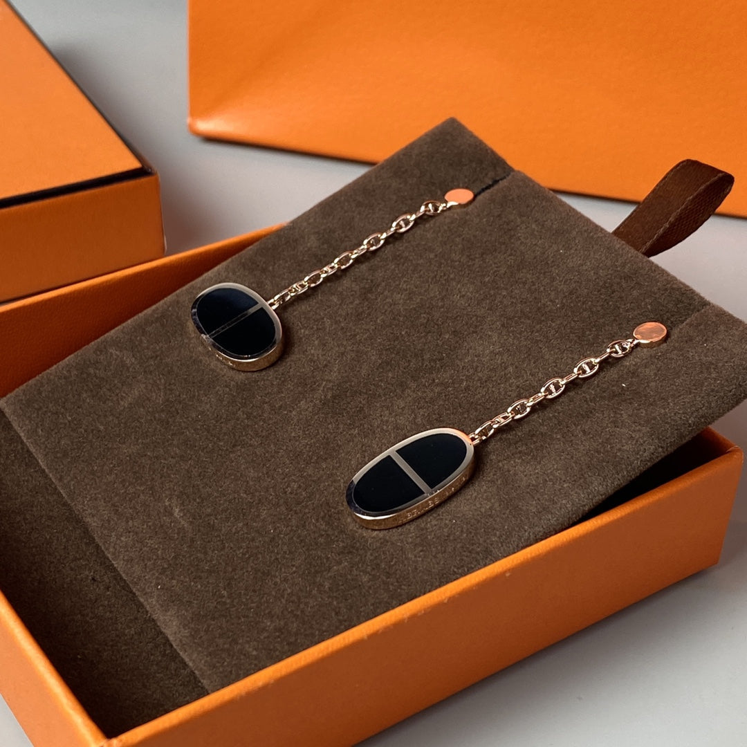 [Loran]CHAINE VERSO BLACK CERAMIC EARRINGS