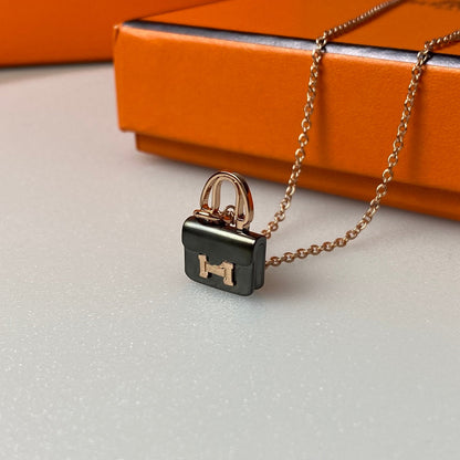 [Loran]CONSTANCE BLACK PEDANT ROSE GOLD NECKLACE