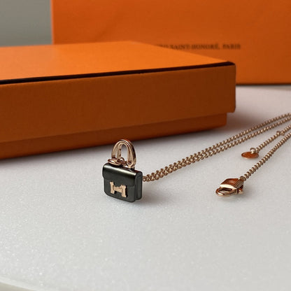 [Loran]CONSTANCE BLACK PEDANT ROSE GOLD NECKLACE