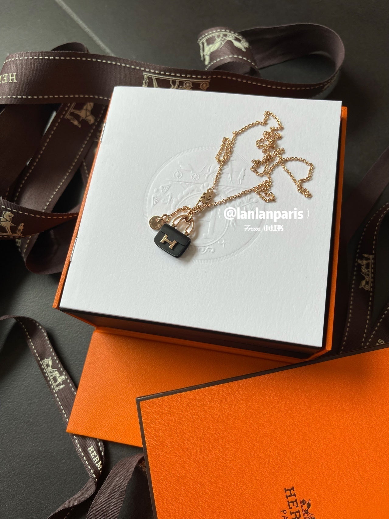 [Loran]CONSTANCE BLACK PEDANT ROSE GOLD NECKLACE