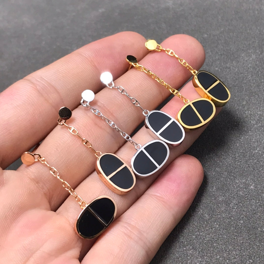 [Loran]CHAINE VERSO BLACK CERAMIC SILVER EARRINGS