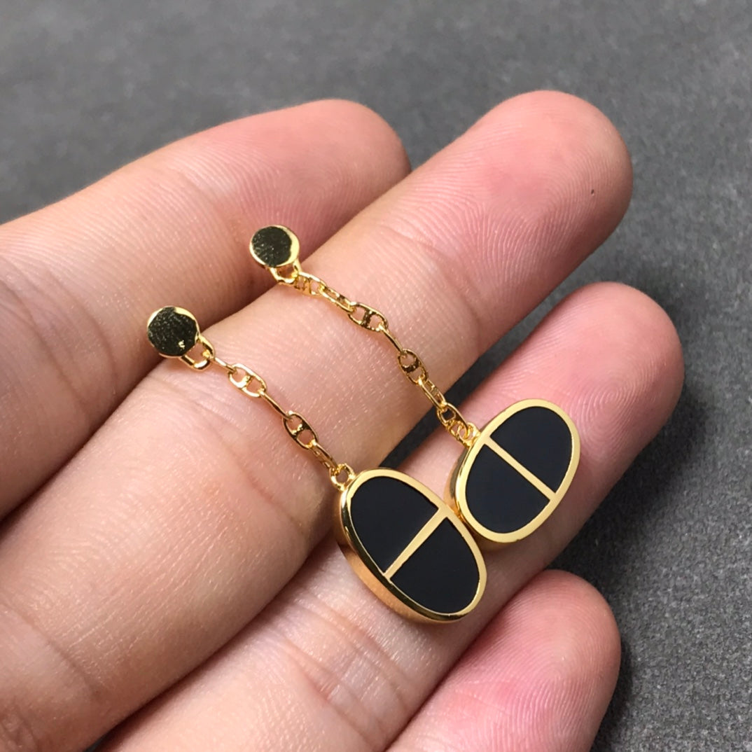 [Loran]CHAINE VERSO BLACK CERAMIC SILVER EARRINGS
