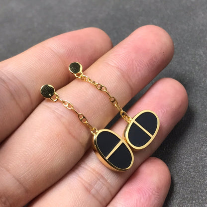 [Loran]CHAINE VERSO BLACK CERAMIC SILVER EARRINGS