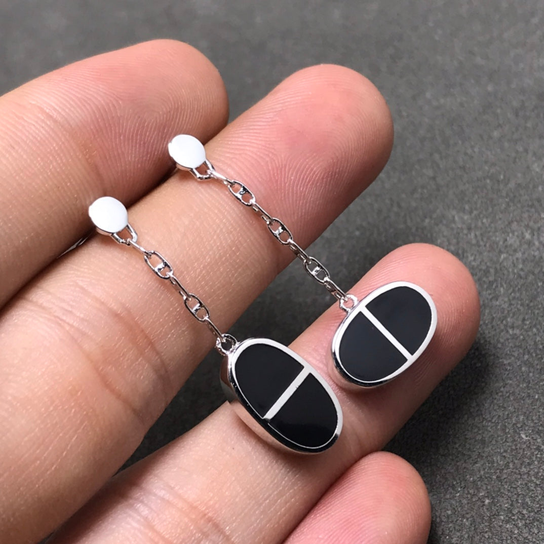 [Loran]CHAINE VERSO BLACK CERAMIC SILVER EARRINGS