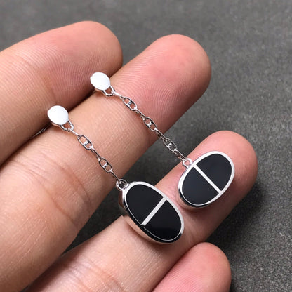 [Loran]CHAINE VERSO BLACK CERAMIC SILVER EARRINGS