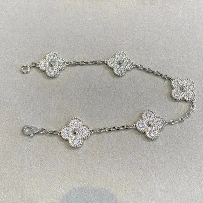 [Loran]LUCKY CLOVER 5-MOTIF BRACELET - FULL-DIAMOND