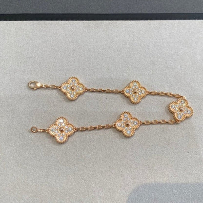 [Loran]LUCKY CLOVER 5-MOTIF BRACELET - FULL-DIAMOND