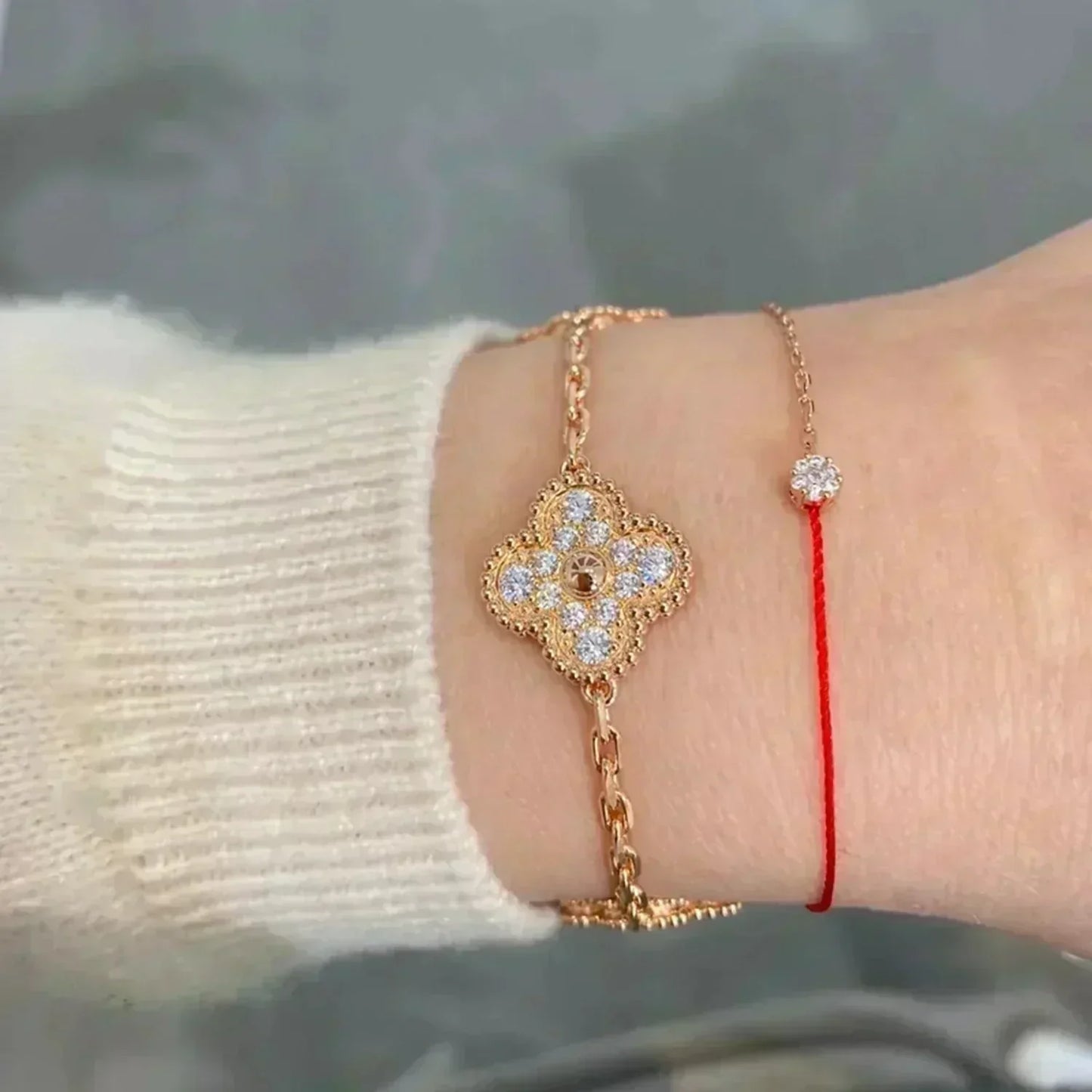 [Loran]LUCKY CLOVER 5-MOTIF BRACELET - FULL-DIAMOND