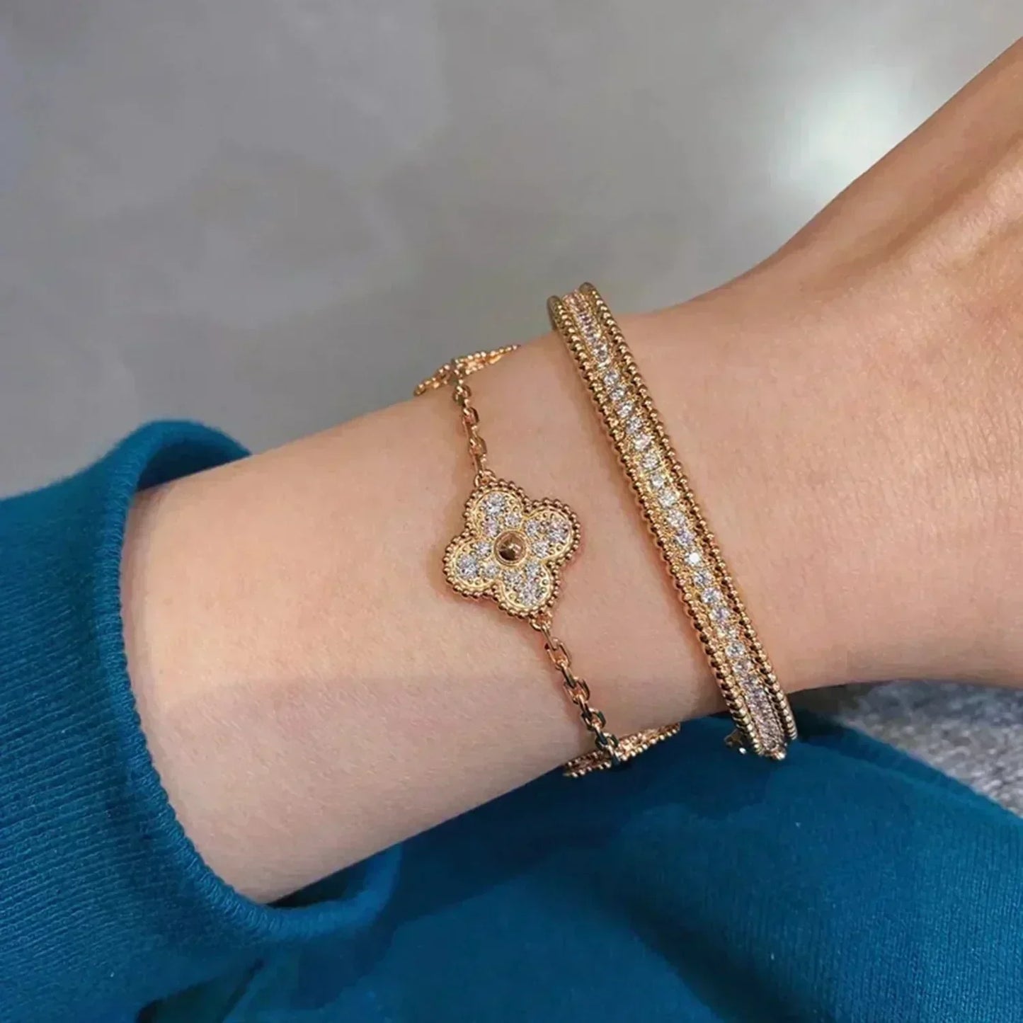 [Loran]LUCKY CLOVER 5-MOTIF BRACELET - FULL-DIAMOND