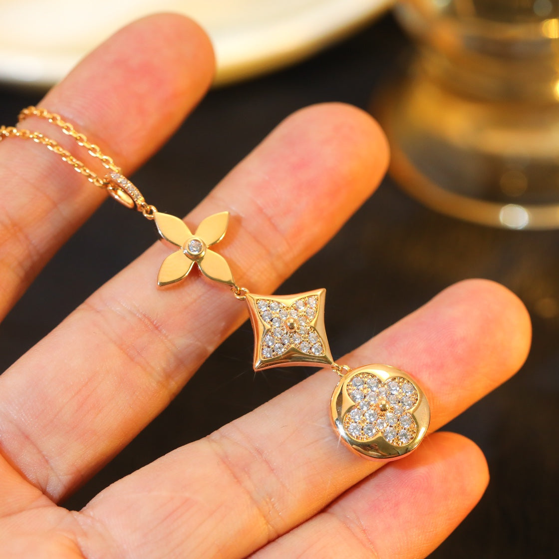 [Loran]STAR AND SUN DIAMOND ROSE GOLD NECKLACE