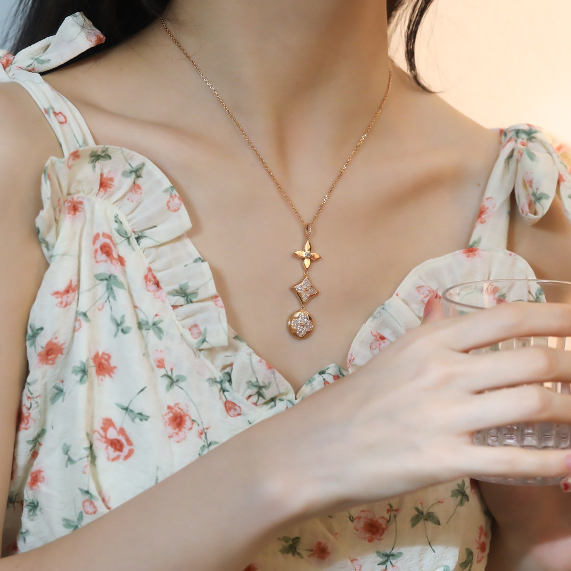 [Loran]STAR AND SUN DIAMOND ROSE GOLD NECKLACE