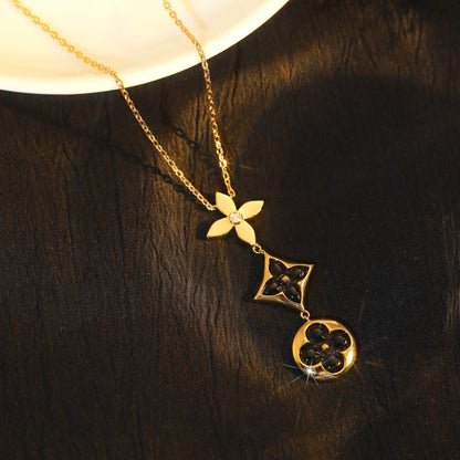 [Loran]STAR AND SUN ONYX ROSE GOLD NECKLACE