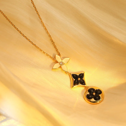 [Loran]STAR AND SUN ONYX ROSE GOLD NECKLACE