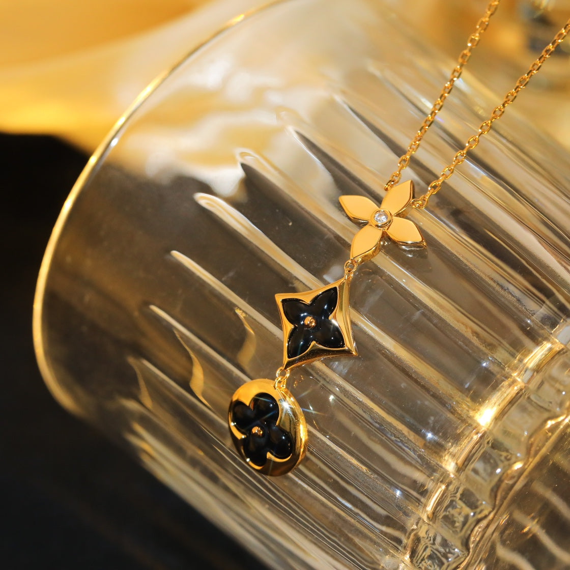 [Loran]STAR AND SUN ONYX ROSE GOLD NECKLACE