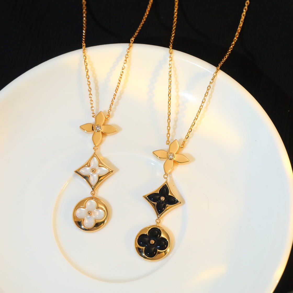 [Loran]STAR AND SUN ONYX ROSE GOLD NECKLACE