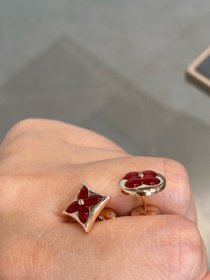 [Loran]STAR AND SUN ROSE GOLD CARNELIAN STUD EARRINGS