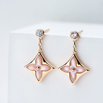 [Loran]DOUBLE STAR ROSE GOLD MOP DROP EARRINGS