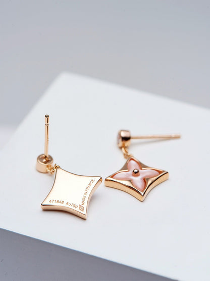 [Loran]DOUBLE STAR ROSE GOLD MOP DROP EARRINGS