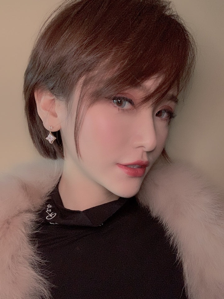 [Loran]DOUBLE STAR ROSE GOLD MOP DROP EARRINGS