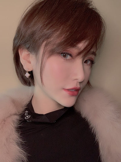 [Loran]DOUBLE STAR ROSE GOLD MOP DROP EARRINGS