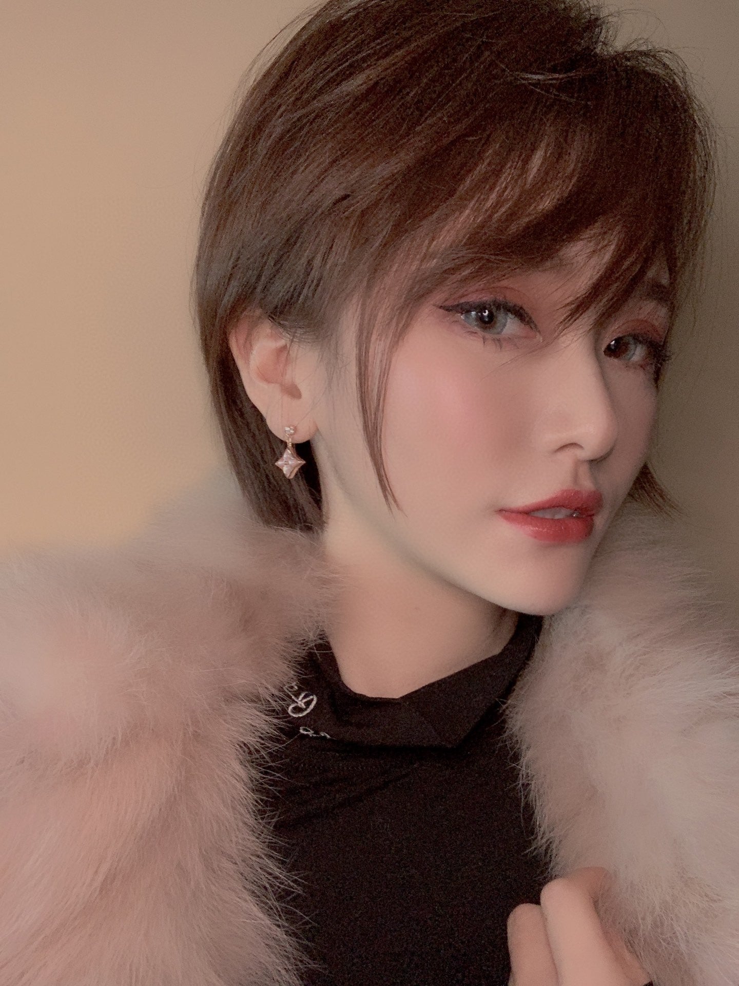 [Loran]DOUBLE STAR ROSE GOLD MOP DROP EARRINGS