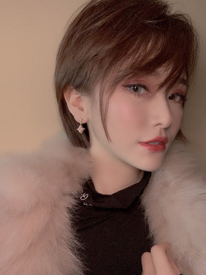 [Loran]DOUBLE STAR ROSE GOLD MOP DROP EARRINGS