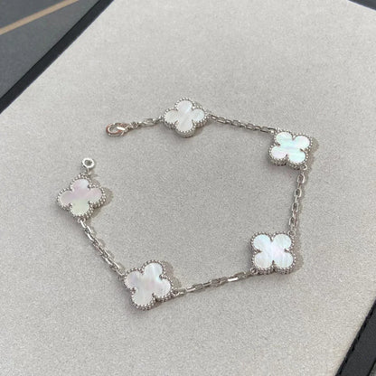 [Loran]LUCKY CLOVER 5-MOTIF BRACELET - WHITE MOTHER-OF-PEARL COLLECTION