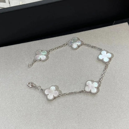 [Loran]LUCKY CLOVER 5-MOTIF BRACELET - WHITE MOTHER-OF-PEARL COLLECTION